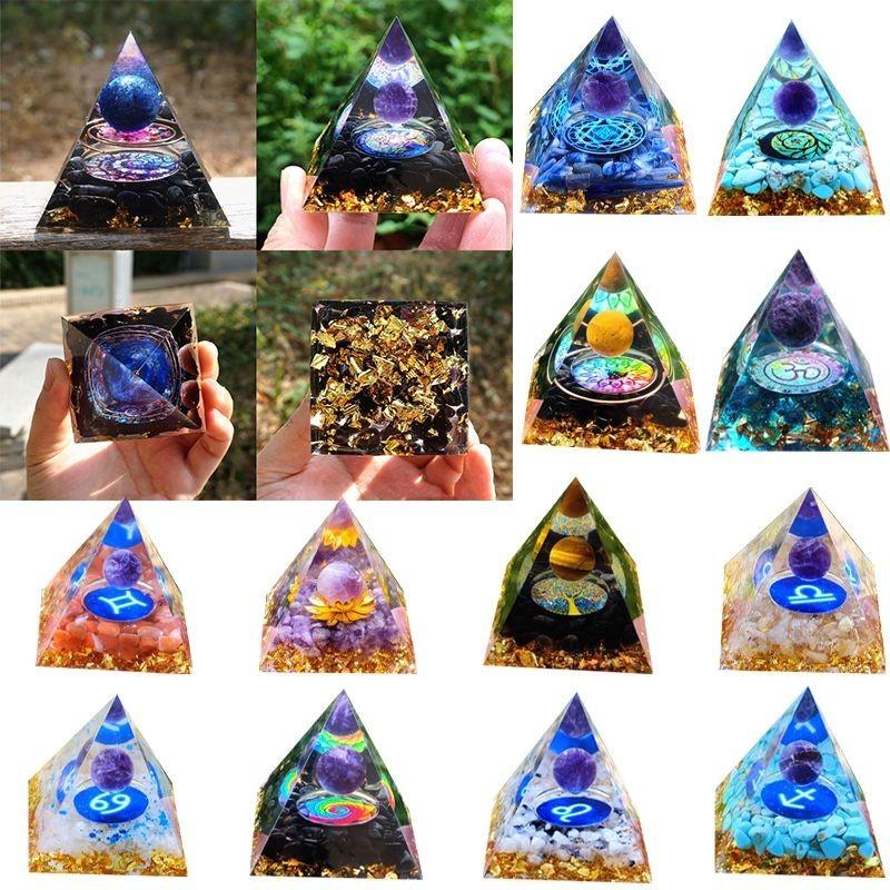Orgonite Chakra Energy Pyramid Amethyst Crystal Home Decor Meditation Ornament Craft Gift