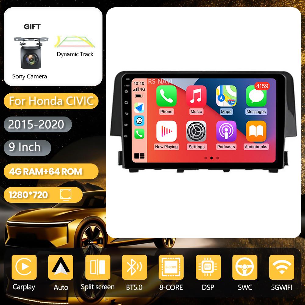 Autoradio multimédia Android 16 RSNAVI pour Honda Civic 10 FC FK 2015-2020, Carplay, GPS, Plug and Play