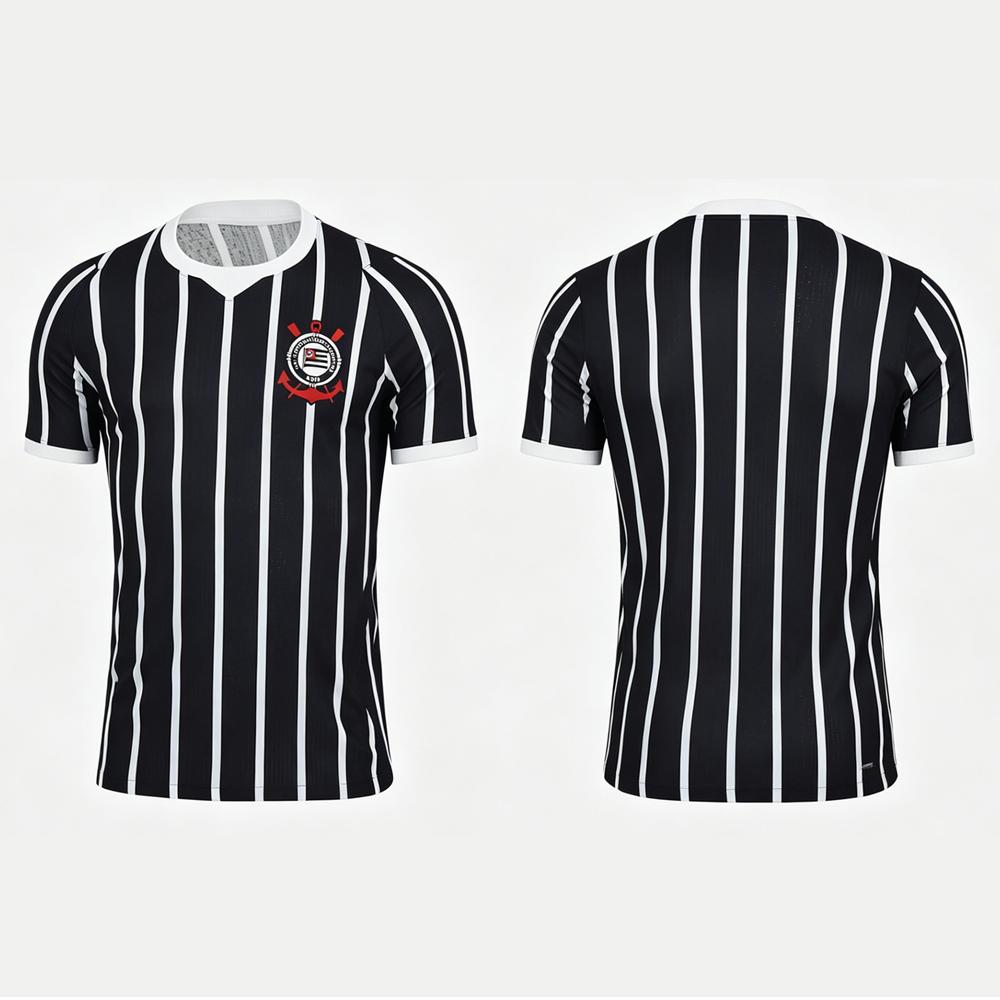 Летняя черно-белая полосатая футбольная футболка Corinthians для мужчин, женщин, детей, большого размера, спортивная футболка, модный повседневный уличный топ