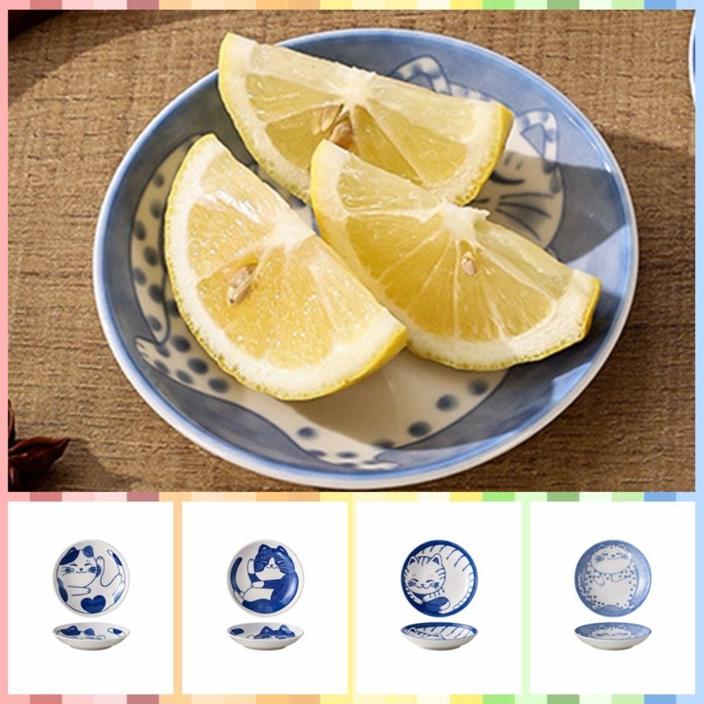 Lucky Cat Pattern Seasoning Plates Japanese Style Sushi Plates Ceramic Dessert Sauce Dish  Fruit