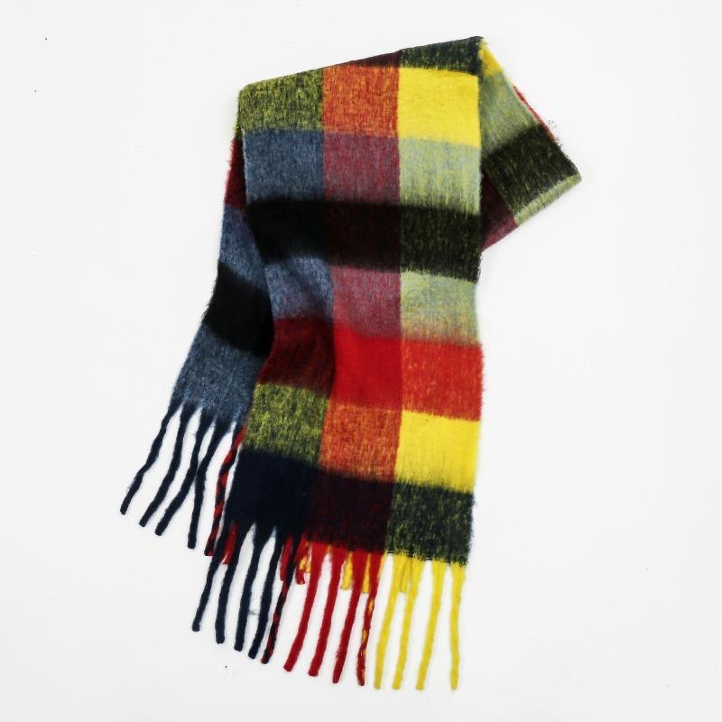 High-end Color Matching Mohair Scarf Women's Autumn and Winter Warmth Thickened Versatile Plaid Tassel