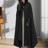 Winter Women Cloak Thickened Loose Warm Windproof Lengthened Medieval Style Single Button Closure Sleeve Holes Hooded Ponchos Long Shawl