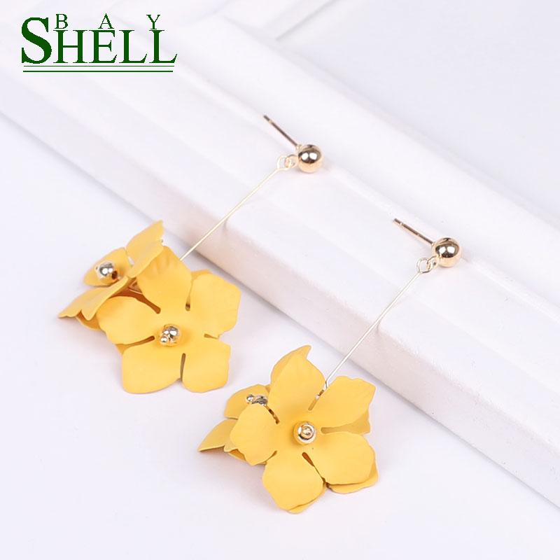 Серьги Shell Bay Metal Flowers для женщин Длинные серьги-капли в стиле бохо, геометрические, простые, панк, милые серьги для девушек в стиле бохо