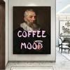 Modern Art Poster Coffee Mood Funny Alter Art Prints Portrait Man with Coffee Cup Canvas Painting Pink Quote Baroque Wall Decor