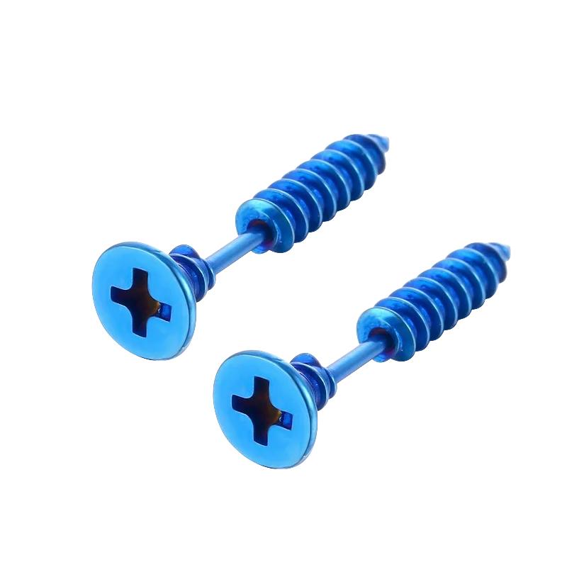 2pc Unisex Women Men Earrings Stainless Steel Piercing Nail Screw Stud Earrings Punk Rock Helix Ear Piercings Spiral Jewelry