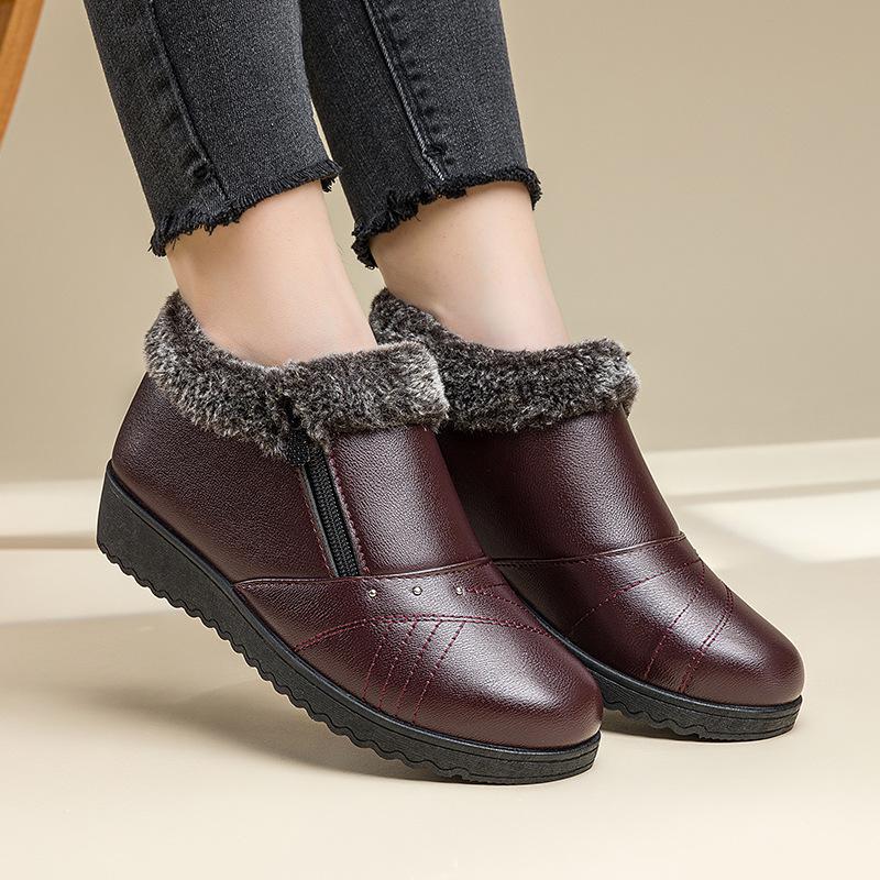 Женские зимние туфли Plus Velvet из утолщенной нескользящей водонепроницаемой кожи для людей среднего и пожилого возраста
