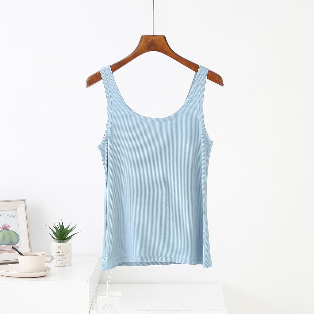 Summer Elastic Tank Tops Slim Fit U-Neck Camis Ribbed Sleeveless Base Layer Shirt Solid Color Camisole All Match