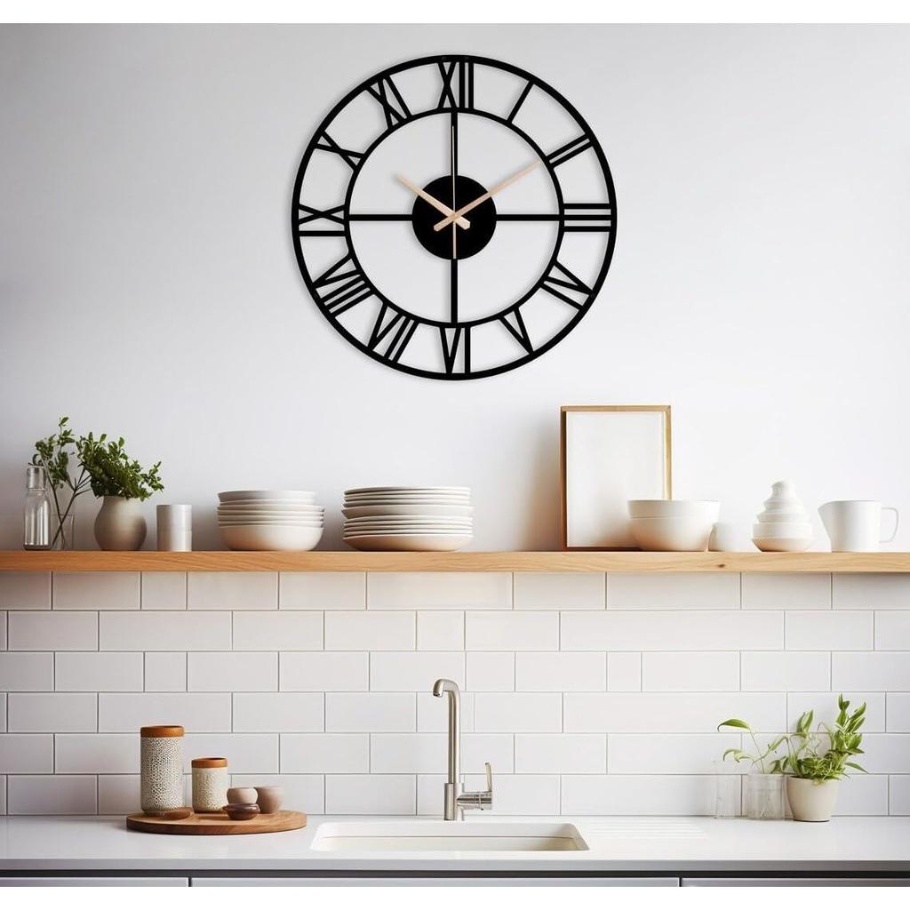 Large World Map Wall Clock, Metal Minimalist Modern Clock, Round Silent Non-Ticking Battery Operated Wall Clocks for Living Room / Home /Kitchen