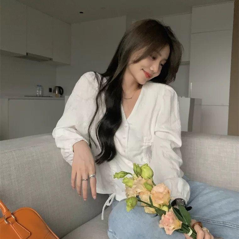 Модная женская блузка трапециевидной формы с v-образным вырезом и завязками на талии, рубашка с длинными рукавами, женские элегантные весенние топы