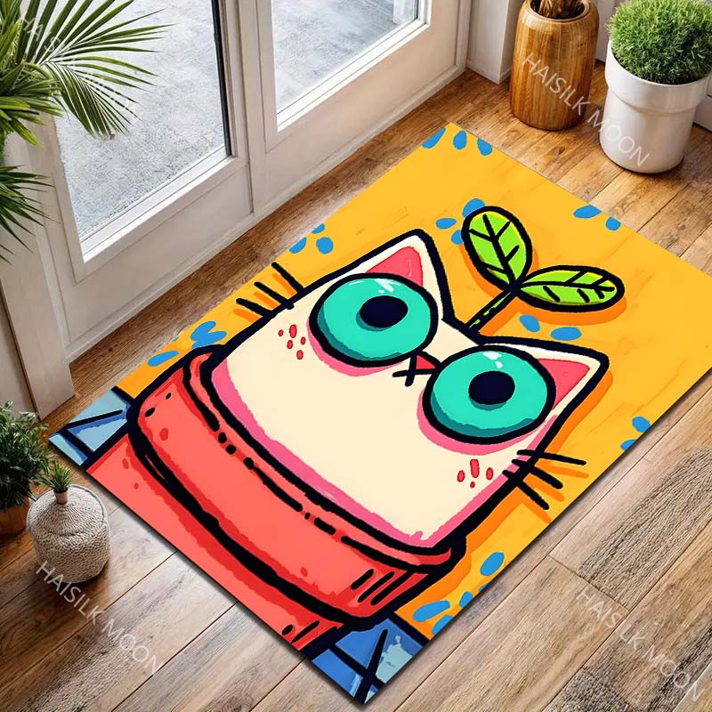 Multiple sizes Cat with sprout head Carpet for Living Room Bedroom Sofa Home Decor Rus Non-slip Floor Mat Luxury Gift