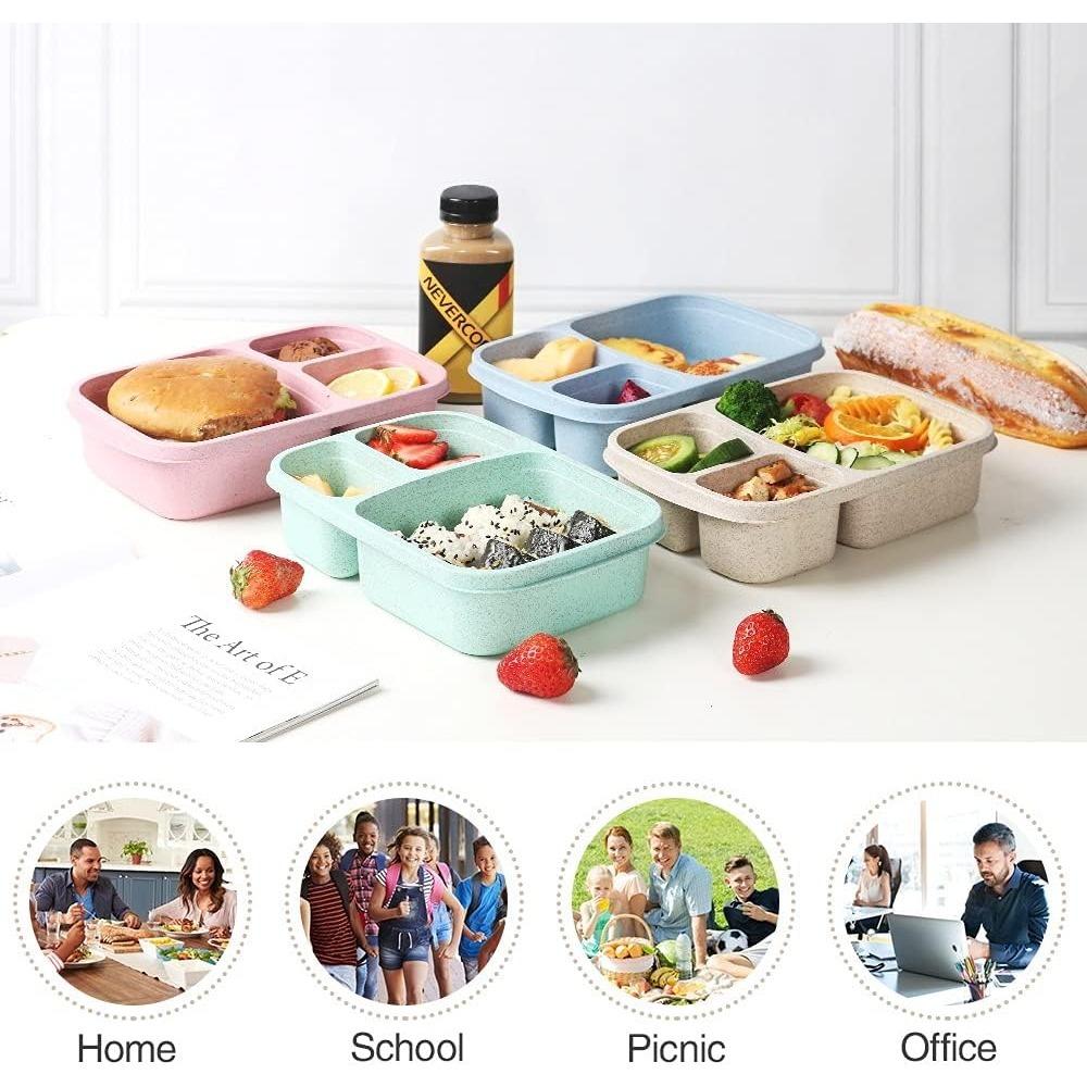 D2 1 шт. Ланч-бокс бенто для детей и взрослых, многоразовый контейнер для хранения еды, ланч-бокс с 3 отделениями для школы, работы и путешествий