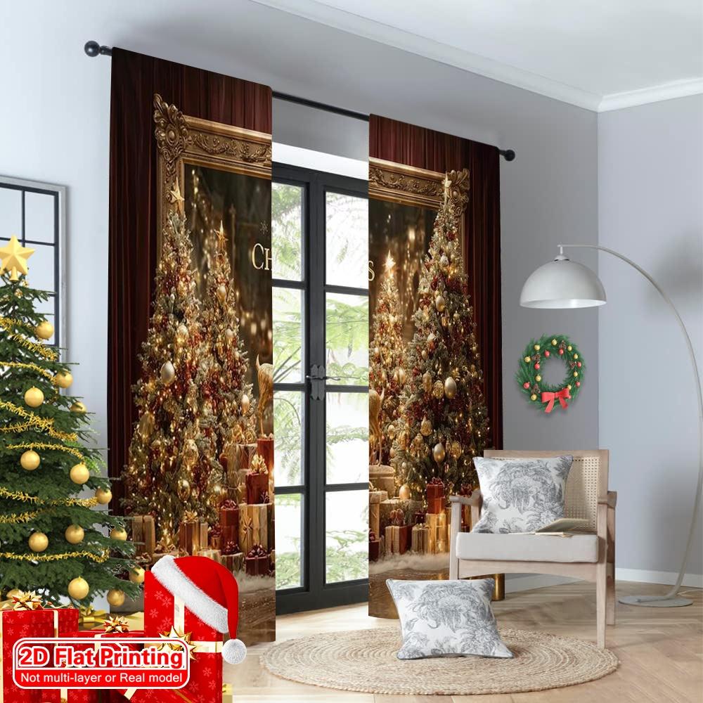 2 шт. 2D плоская печать Рождественские оконные шторы merry christmas11 100% Полиэстер Без электричества Весна Идеально для Праздничных
