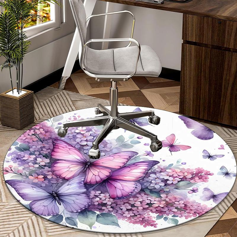 Butterfly Dreams In Flowers round carpet Chair cushion Round Entryway Rug, Soft Round Rugs for Living Room, Bedroom, Circle Carpet decor gifts