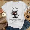 Модные забавные футболки с принтом кота "Я в порядке, все в порядке", женские летние повседневные футболки с коротким рукавом, топы с круглым вырезом