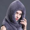 Autumn and Winter Thickened Rex Rabbit Hair Woven Hat Female Warm Rabbit Hair Scarf Hooded Fur Scarf Hat Integrated Dual-purpose