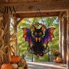 Festival Atmosphere Display Halloween Bat Cat Suncatcher, Stained Glass Style Acrylic Sun Catcher, Gothic Lightweight Hanging Ornament Black for Home