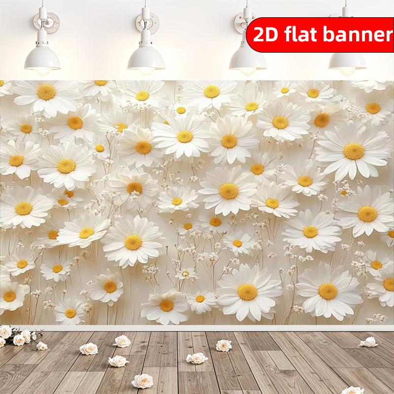 2D flat banner - Polyester Nordic-style daisy pattern banner, boosts happiness, suitable for Instagram style.