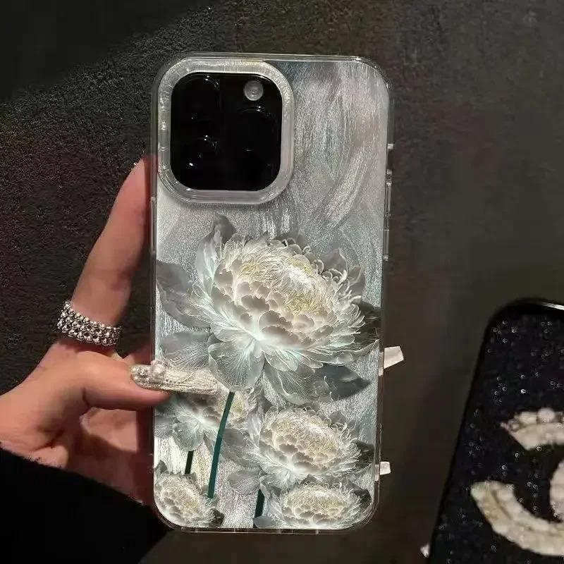 Пять Золотых Лотосов Чехол для Телефона для IPhone 11 13 14 15 16 Pro Max 7 8 14 15 Plus X XS Max XR 16e Жесткий Чехол с Текстурой Перьев