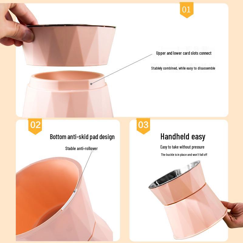High-Leg Cat Bowl with Neck Protection, Stainless Steel, Anti-Black Chin Design
