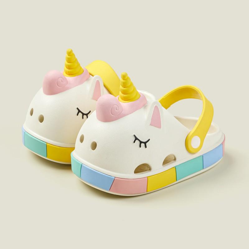 Kids Cartoon Princess Sandals Girls - Closed-Toe Hole Shoes Soft Sole Slippers In Unicorn Pink Off-White