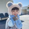 Solid Color Bear Plush Hat With Mask&Scarf Plush Hat with Scarf Children Fleece Hat  Girls