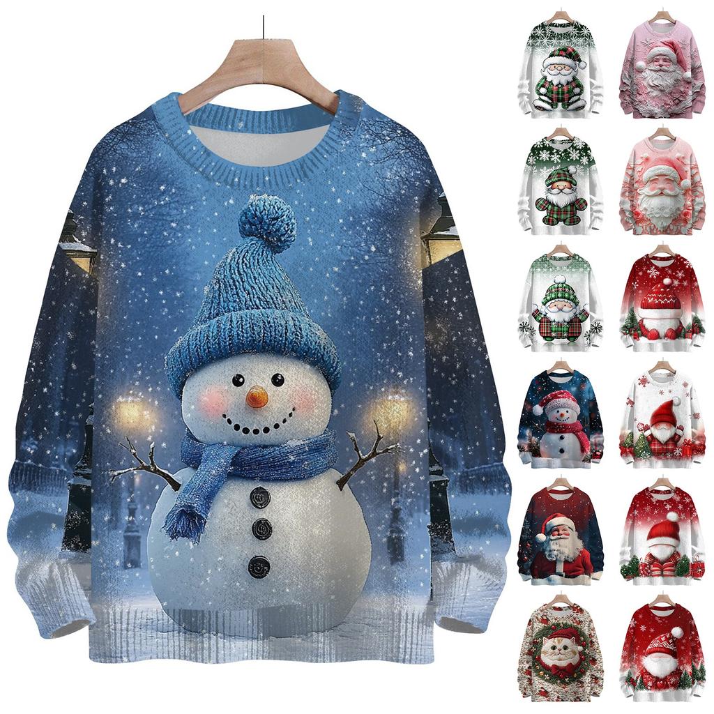 Рождественские толстовки для детей, вязаные свитера для мальчиков и девочек, симпатичные рубашки, осенние свитера с круглым вырезом, топы