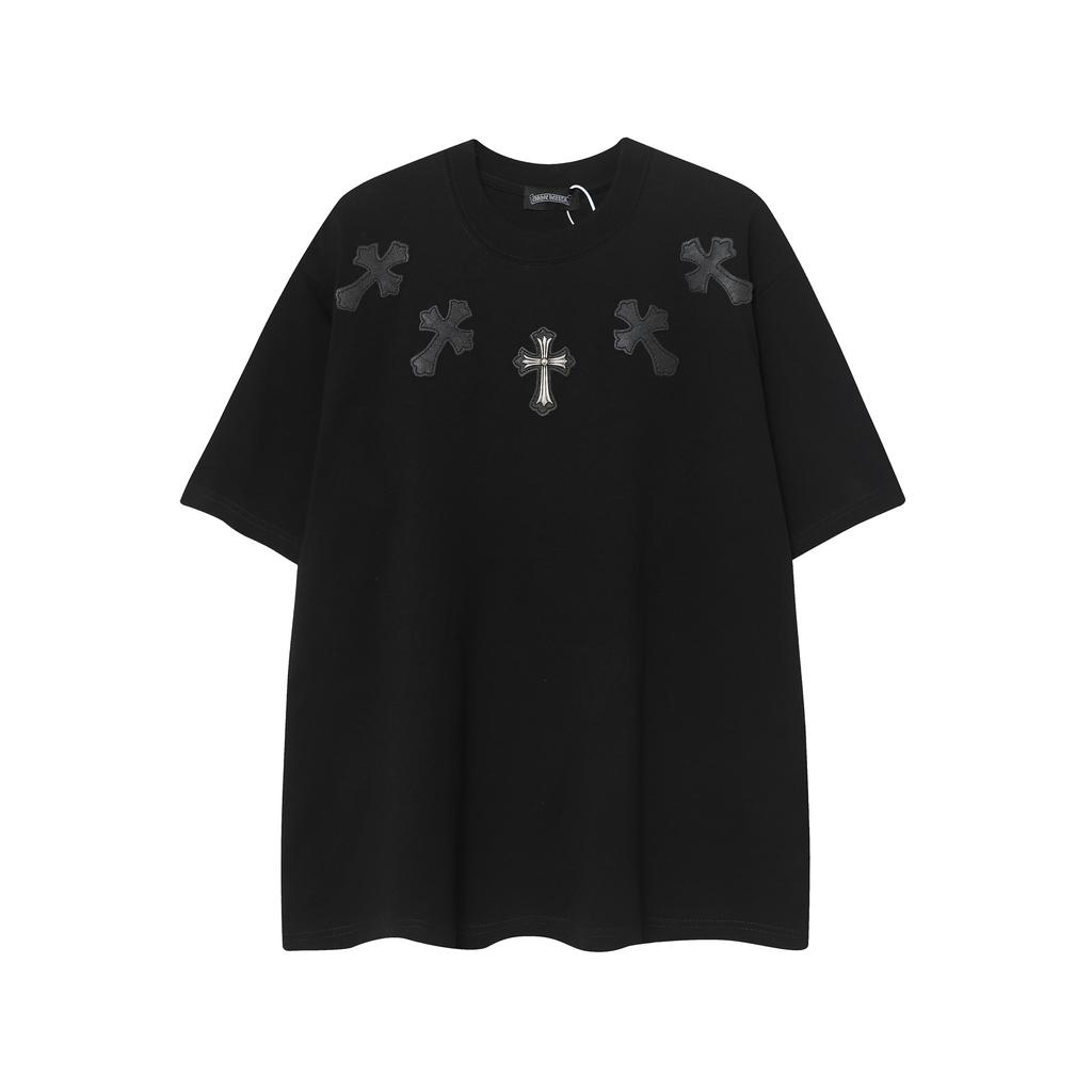 9989 CHROME HEARTS 2025 Летняя новая высококачественная хлопковая футболка с круглым вырезом, свободная, большого размера, для мужчин и женщин, парная футболка