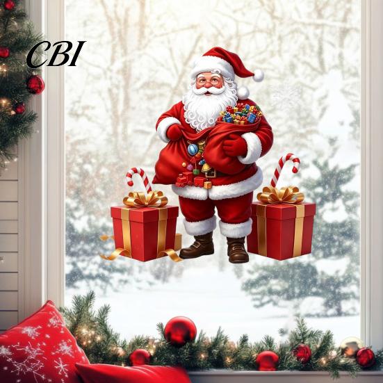 Holiday Glass Stickers Santa Claus Window Static Sticker, Reusable Waterproof PVC Christmas Decal, Decorative Ornaments HD Printing Clings for