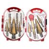 6pc Step Drill Set with Triangular Handle, Straight Groove, Pagoda Drill, Center Punching Hole, Plastic Box - 4pc Set