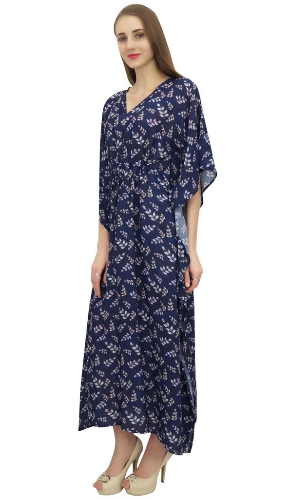 Bimba Женское хлопковое темно-синее дизайнерское ночное платье-кафтан длинное