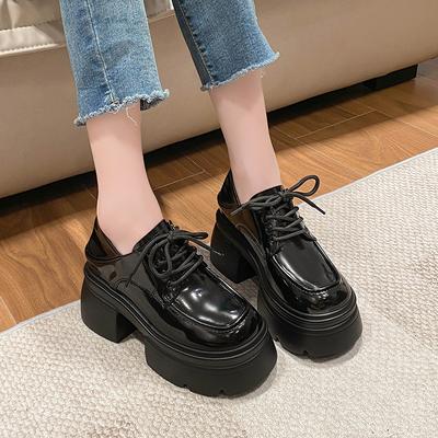 Осенние Новые Туфли на Толстом Каблуке Женские Круглый Носок Ремешок Спереди Толстая Подошва Противоскользящие Износостойкие Туфли с Низким Верхом