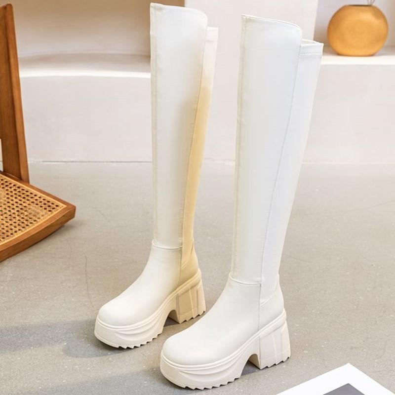Женские сапоги для езды, женские сапоги выше колена, каблук высотой 10 см, эластичные узкие сапоги на платформе для женщин