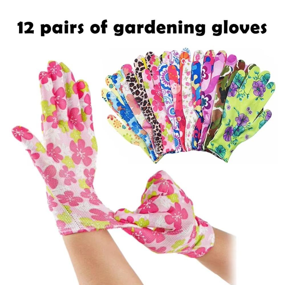 12 Pairs Thin Non-glue Summer Nylon Flower Gloves Protection Tea Picking Breathable Gloves