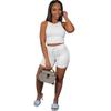 F155 Women's Casual Sports Set: Striped Vest & Drawstring Shorts Two-Piece