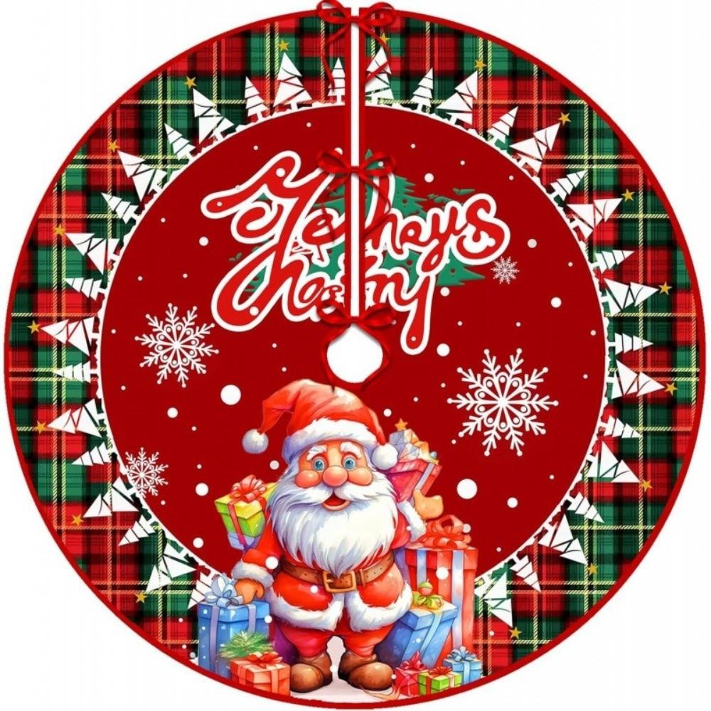 Santa Claus Snowflakes Christmas Tree Skirt 35 inch Flannel Xmas Tree Skirt Collar Soft Christmas Decoration