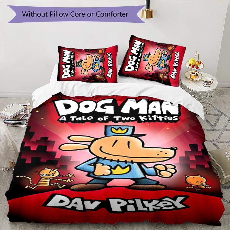 Dog Man 3pcs Bedding Set Duvet Cover Closure Includes 1 Duvet Cover & 2 Pillowcases for All Seasons Bedroom Home Dorm Decor