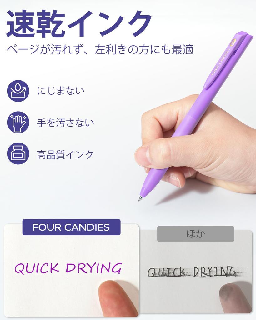 Four Candies Pastel Color Gel Ballpoint Knock Function Pens, 0.7mm, 24-Piece Set,