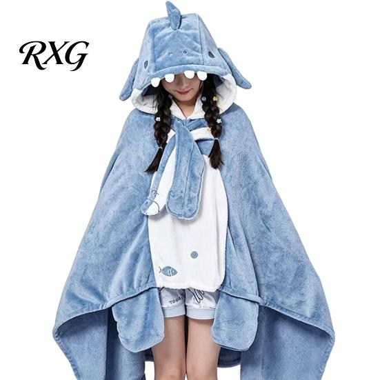 Soft Fluffy Hooded Cape Bat Blanket Hoodie for Adults, Cute Shark Fox Cape, Warm Wearable Cozy Halloween Cosplay Home Loungewear Plush