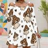 Women Plus Size Cold Shoulder Long Sleeve White Mushroom Ghost Printed Dress