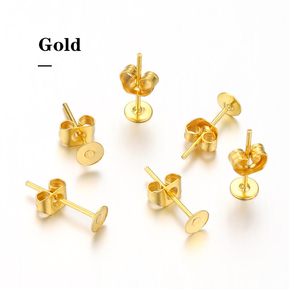 100pcs Stud Earrings Base Blank Post Ear Studs Base Set Pins With Ear Back Earring Plug for DIY Jewelry Making Findings Supplies