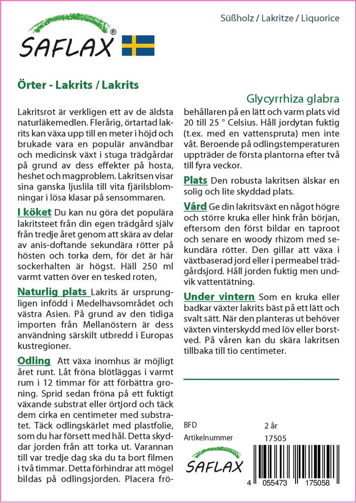 SAFLAX Garden in the Bag - Солодка - 30 семян - С субстратом в подходящем пакете-стойке - Glycyrriza glabra