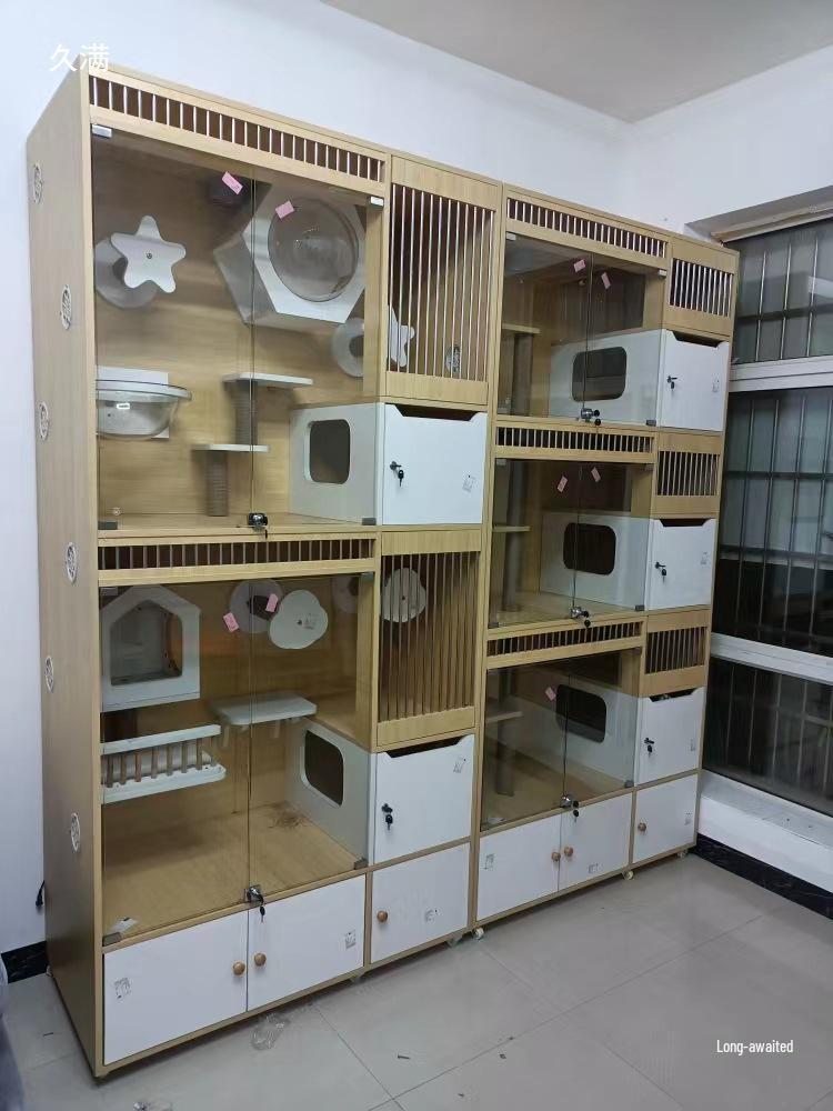 Solid Wood Three-Layer Cat House and Breeding Cabinet