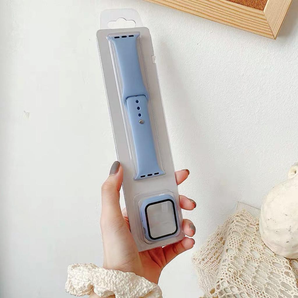 Glass+Case+Strap 3 In1 Apple Watch Band  Protective Shell Silicone Protection iWath Watch Band Case 2 In 1 For iWatch 2 3 4 5 6