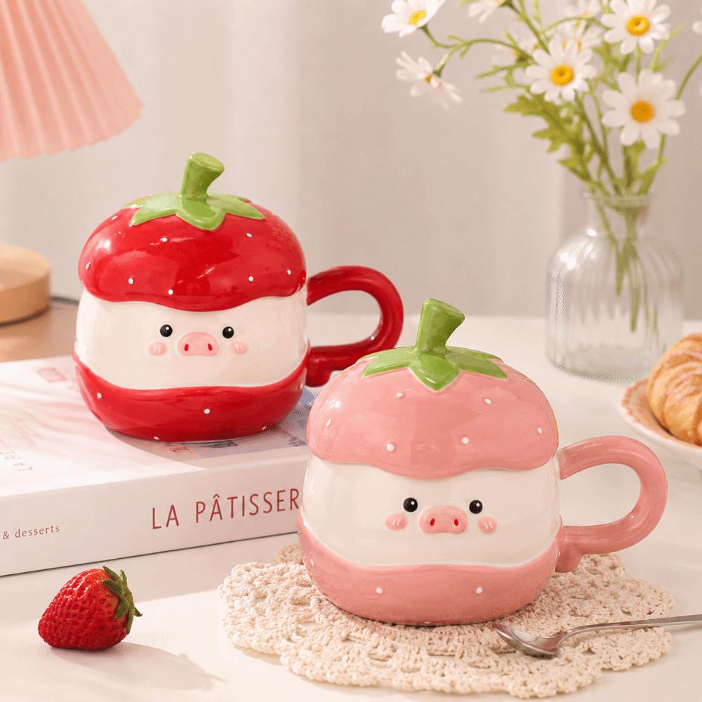 Creative Ceramic 3D Pig Mug Strawberry Pig Shape Water Cups Children Use