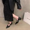 French Black Pointed Single Shoes Women's Shoes 2025 New Spring, Autumn and Winter Medium and High Heels Evening Shoes Mary Jane Small Leather Shoes
