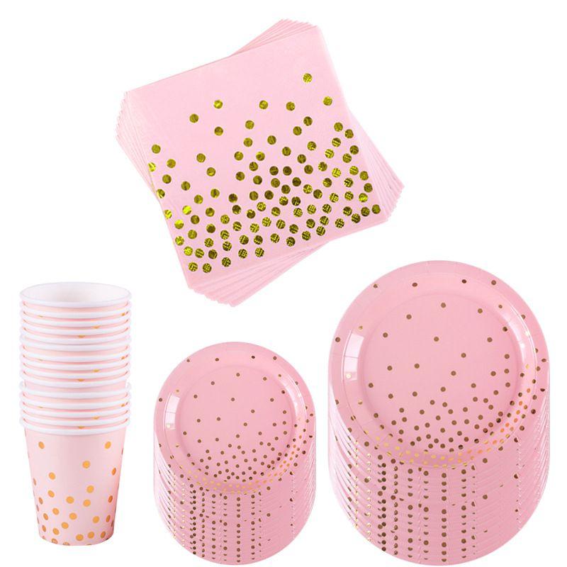 Восхитительная розово-золотая одноразовая посуда для создания праздничной атмосферы