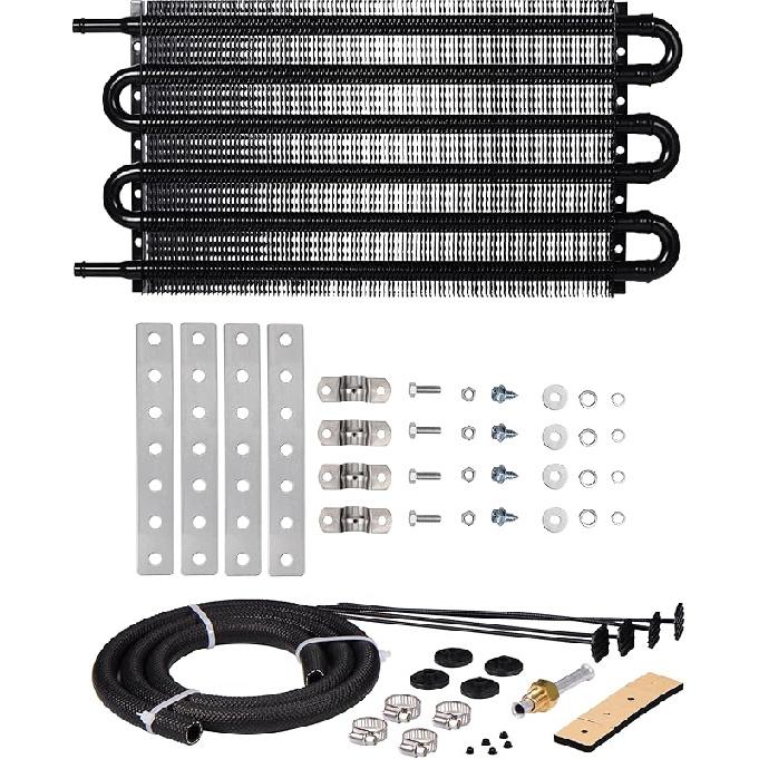 Масляный радиатор трансмиссии, Универсальный, 4-рядный, Трубчато-пластинчатый, Совместим с Ford, Chevrolet и Dodge Ram - Черный - Алюминий
