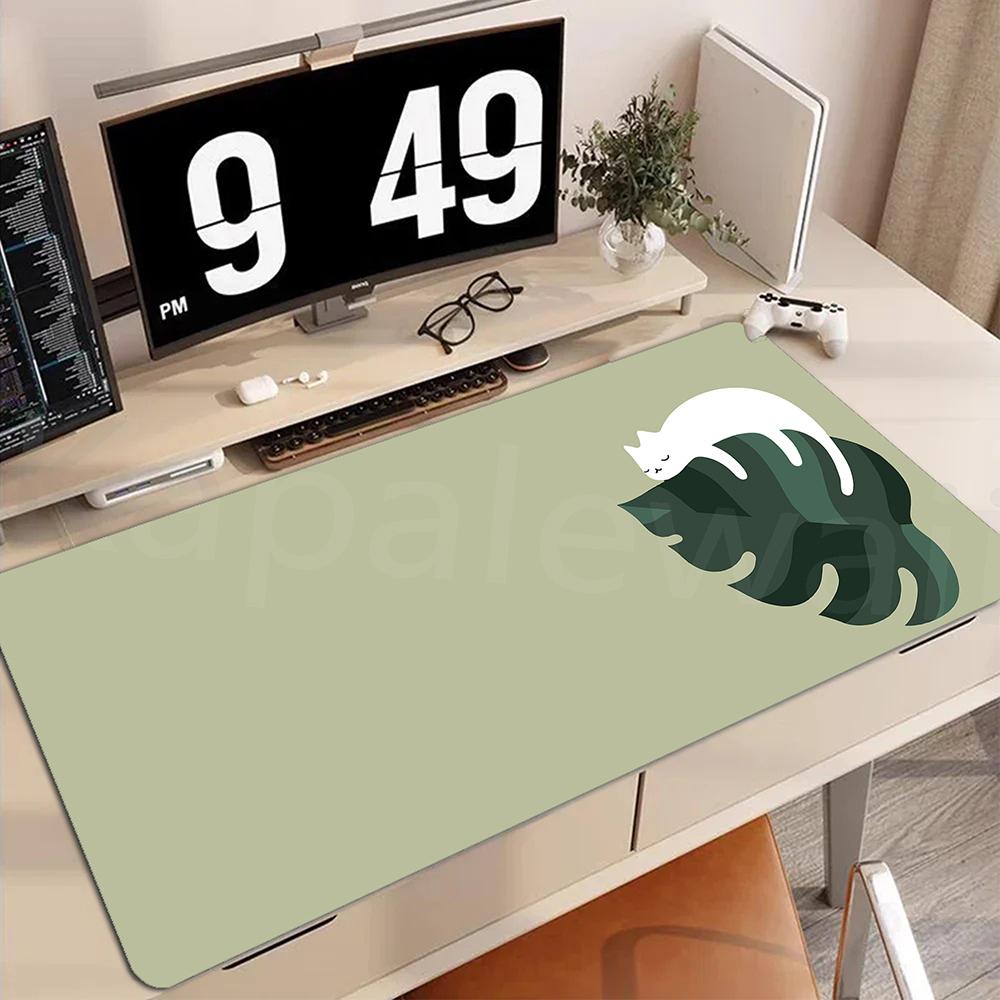 New Gaming Mouse Pad Cat Design Gamer Desk Mat Large Keyboard Pad Pink Plant Cat Carpet Table Mat For Accessories Mausepad