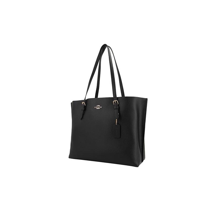 Coach Mollie Fashion Однотонная Кожаная Сумка-тоут с Металлической Декорацией Логотипа Сумка-тоут Сумка для покупок Сумка через плечо 34 Женская Черный