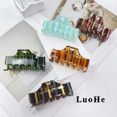Заколка для волос Luohe Jewelry, полосатая ацетатная, в форме акульего зуба - Квадратный коготь, аксессуар для прически пучок для женщин